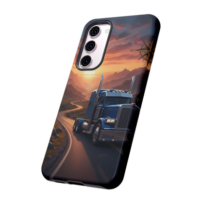 Semi Truck Sunset Phone Case | Trucker Gift | Diesel Truck Highway Road iPhone & Samsung Tough Protective Case