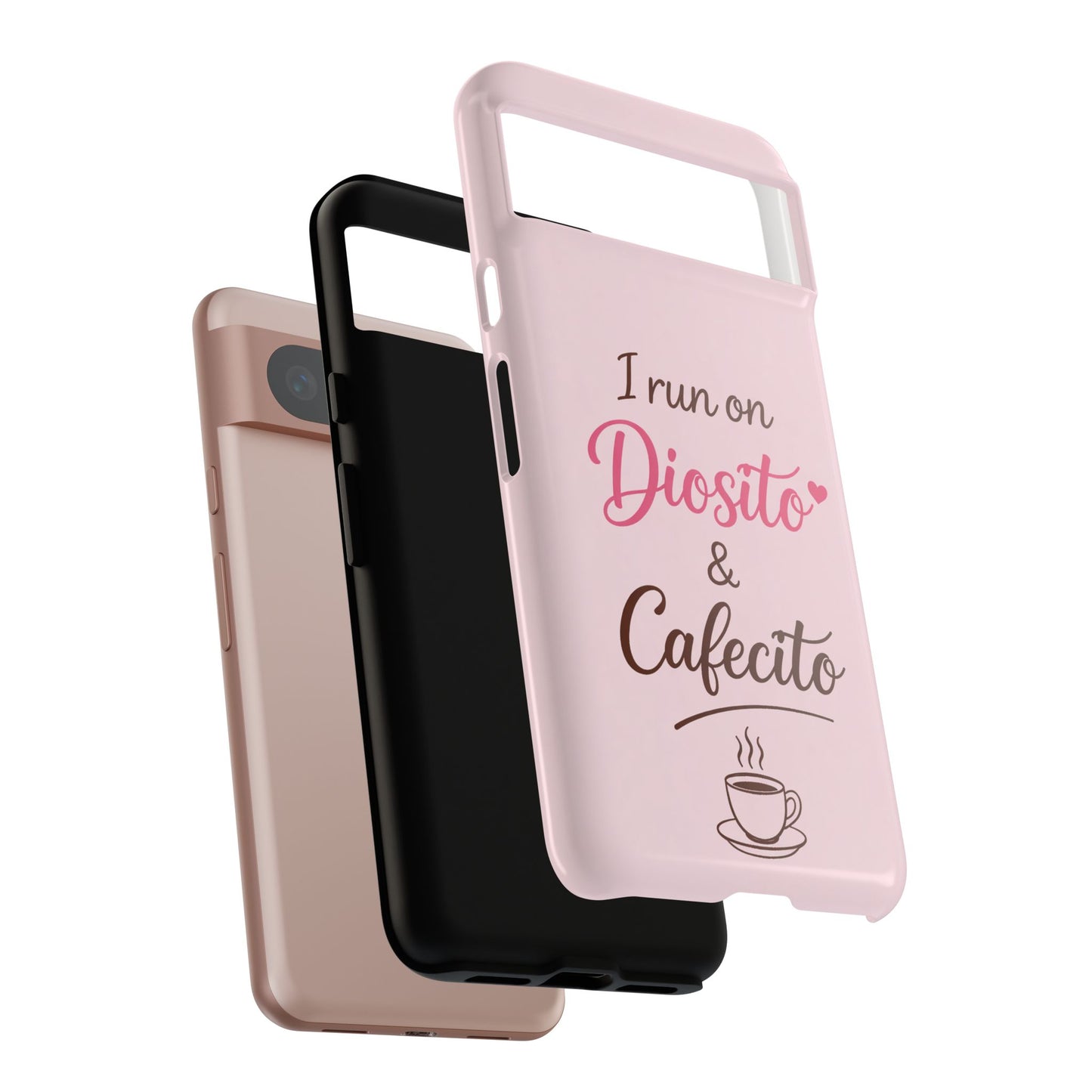 I Run on Diosito y Cafecito Phone Case, Pink Aesthetic Latina Faith Coffee Case, Girly Protective iPhone Samsung Cover