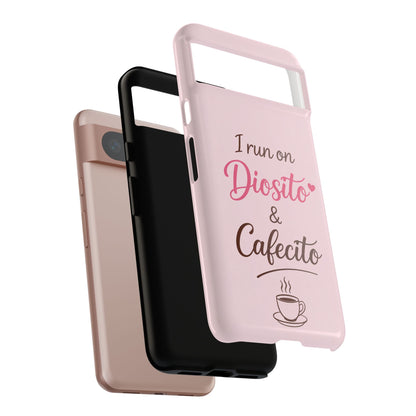 I Run on Diosito y Cafecito Phone Case, Pink Aesthetic Latina Faith Coffee Case, Girly Protective iPhone Samsung Cover