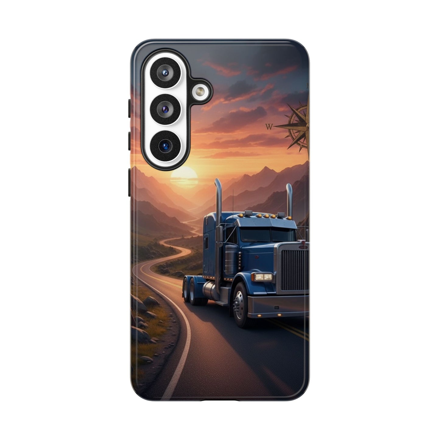Semi Truck Sunset Phone Case | Trucker Gift | Diesel Truck Highway Road iPhone & Samsung Tough Protective Case