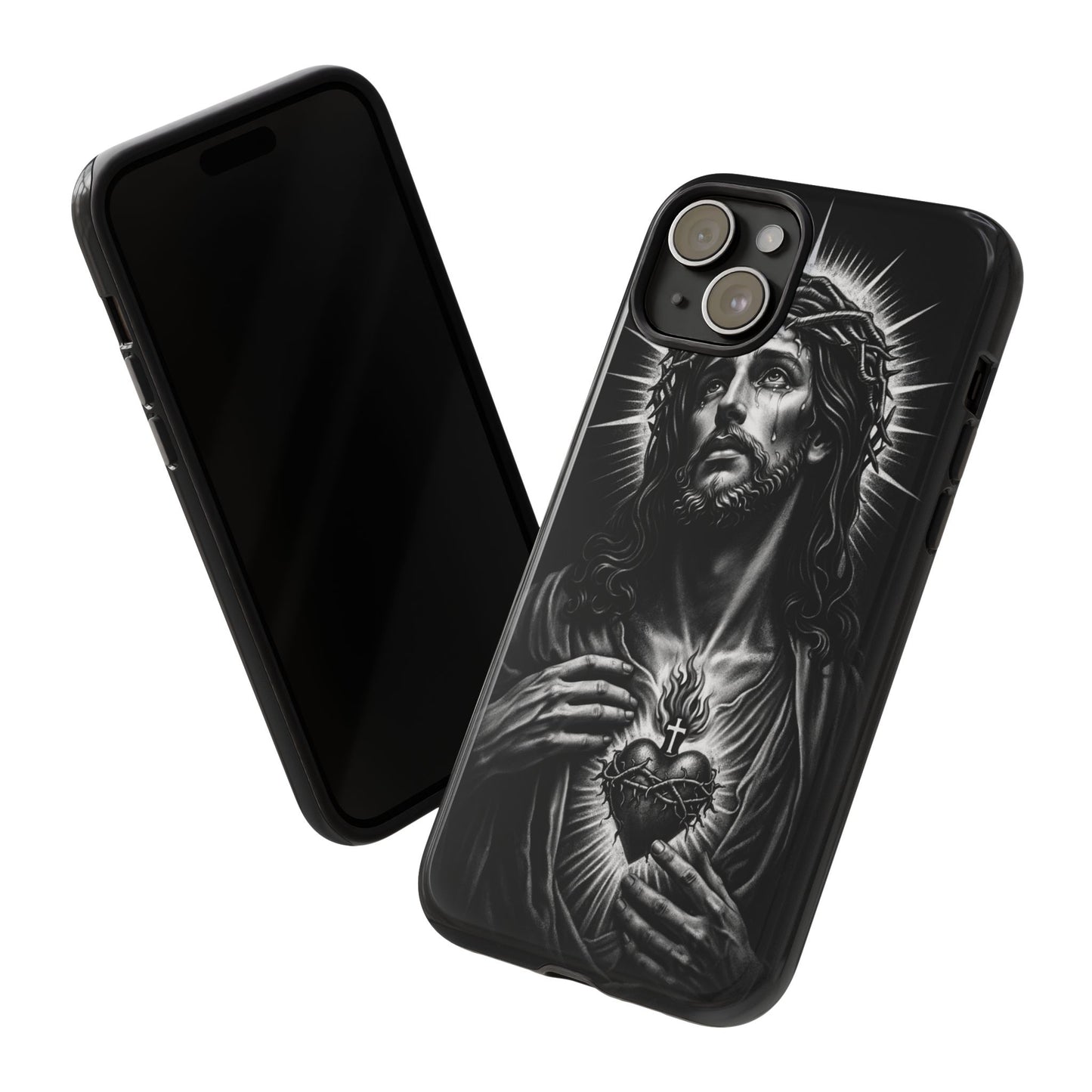 Jesus Sacred Heart Phone Case Black White Christian Faith Aesthetic