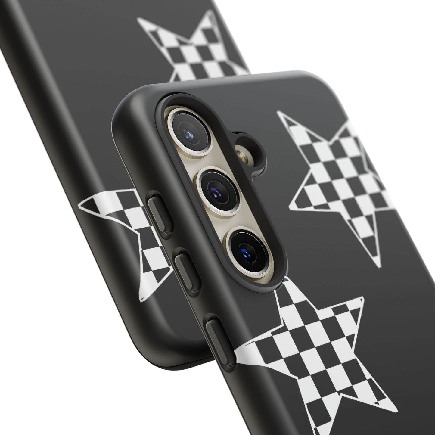 Checkered Star Tough Phone Case – Black Retro Graphic Protective Cover for Iphone, Samsung Galaxy and Pixel