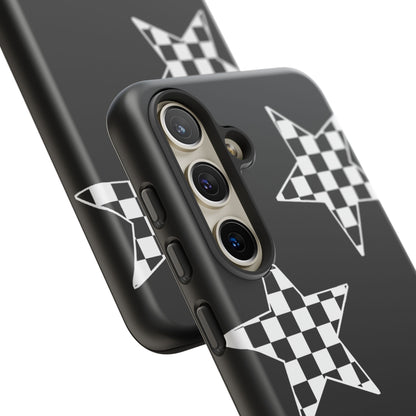 Checkered Star Tough Phone Case – Black Retro Graphic Protective Cover for Iphone, Samsung Galaxy and Pixel