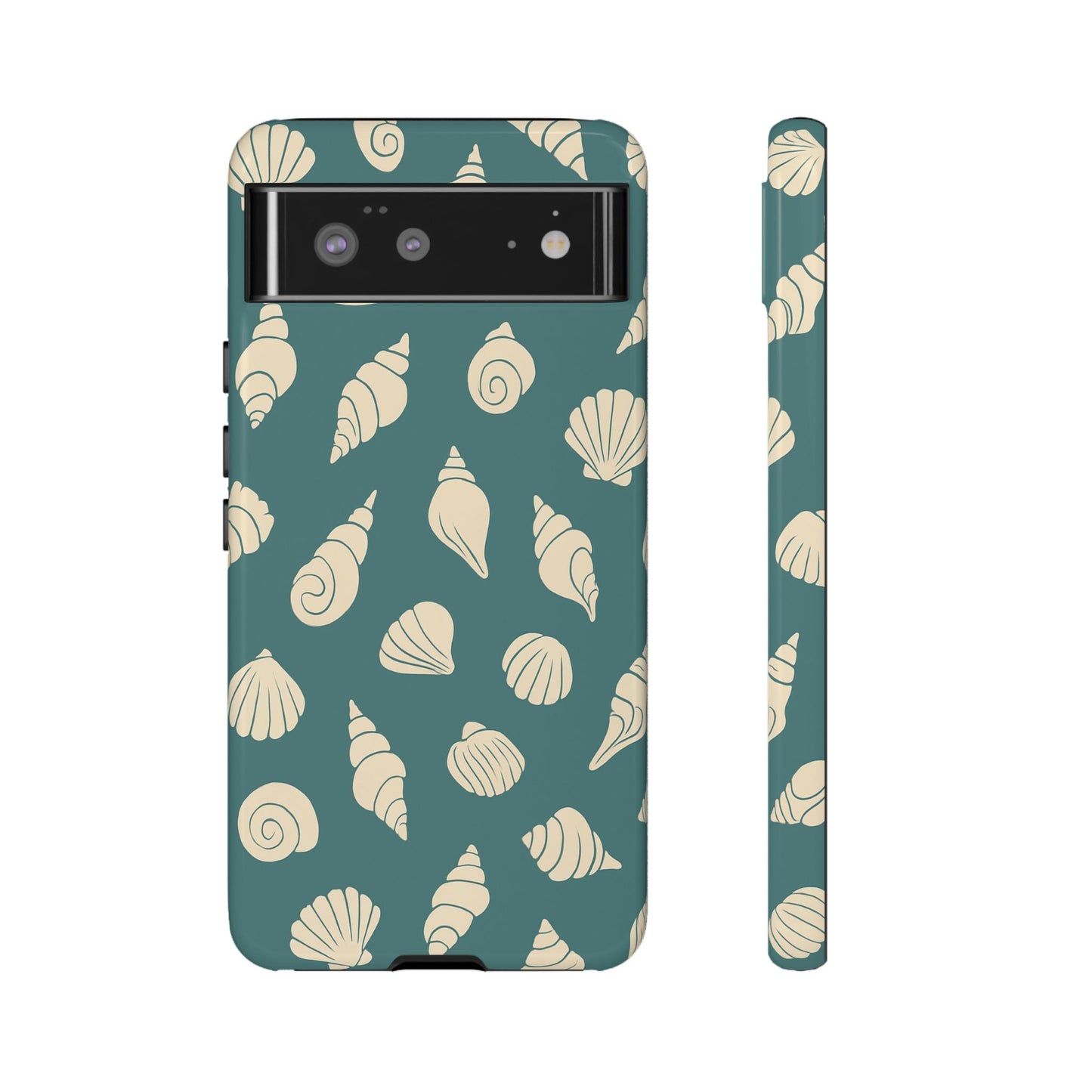 Seashell Pattern Phone Case | Teal Coastal Shells Tough Case for Iphone, Samsung Galaxy and Pixel