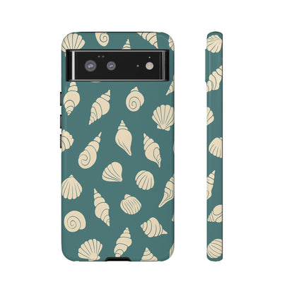 Seashell Pattern Phone Case | Teal Coastal Shells Tough Case for Iphone, Samsung Galaxy and Pixel