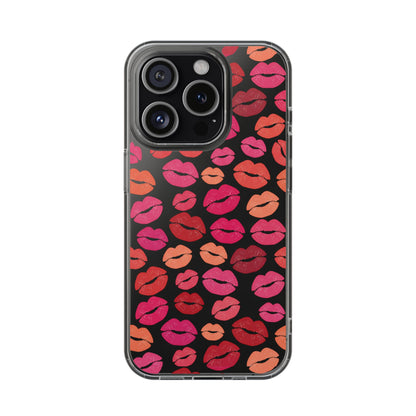 Kiss Print Clear Phone Case | Red Lip Pattern Impact-Resistant Case