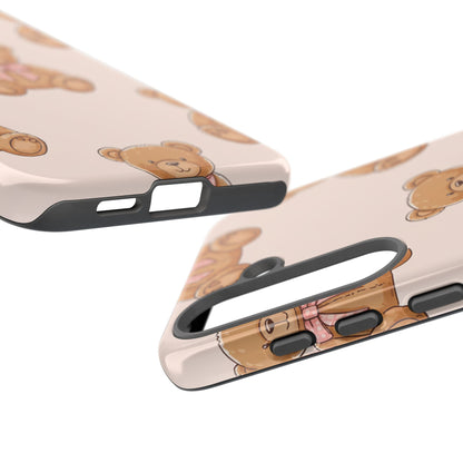 Teddy Bear Phone Case | Cute Coquette Aesthetic Pink Bear Pattern Case | Kawaii Soft Girl iPhone & Samsung Tough Protective Case