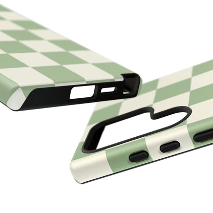 Sage Green Checkerboard Phone Case | Minimal Aesthetic Checkered iPhone & Samsung Tough Case