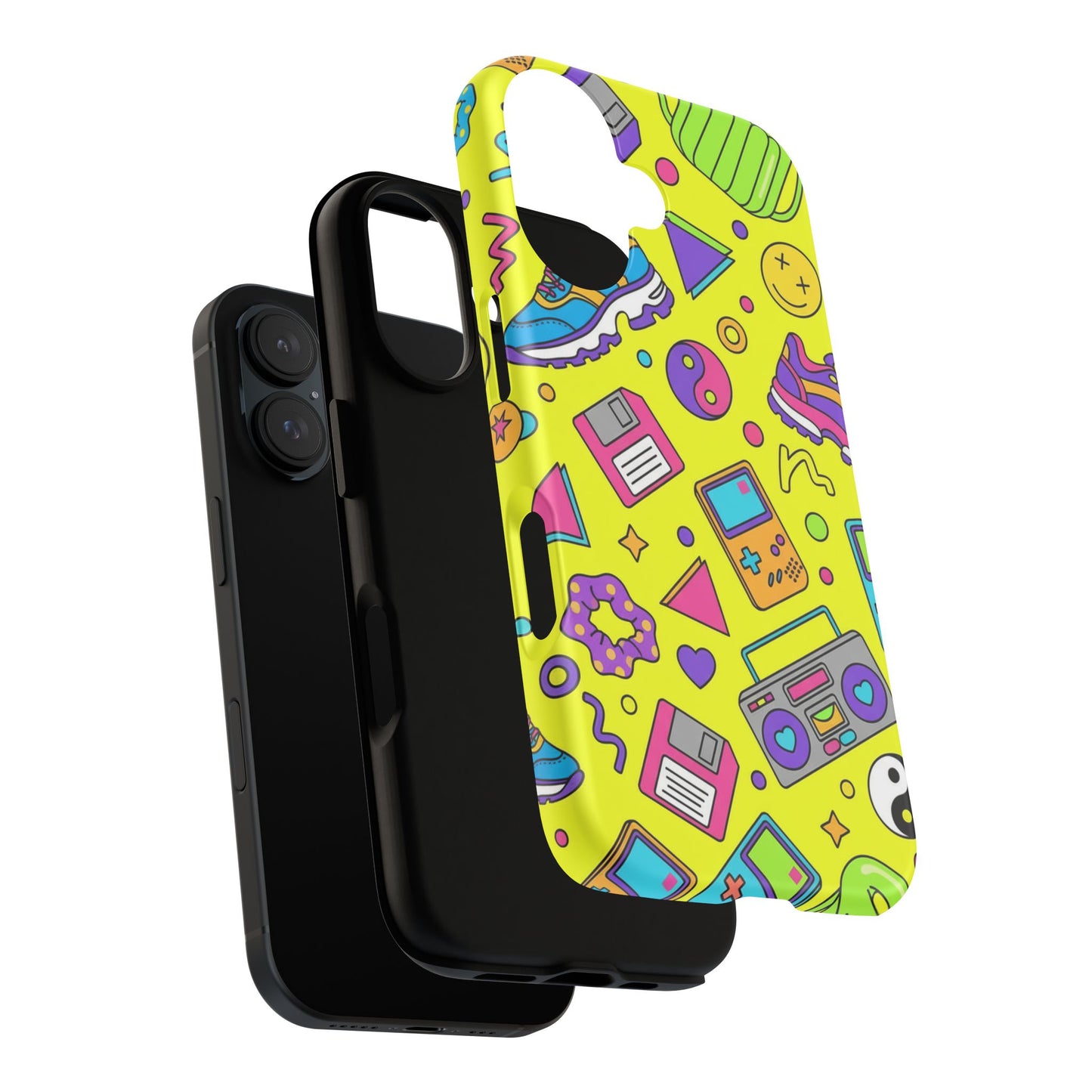90s Retro Neon Phone Case – Y2K Nostalgia Colorful Icons Tough Protective Case