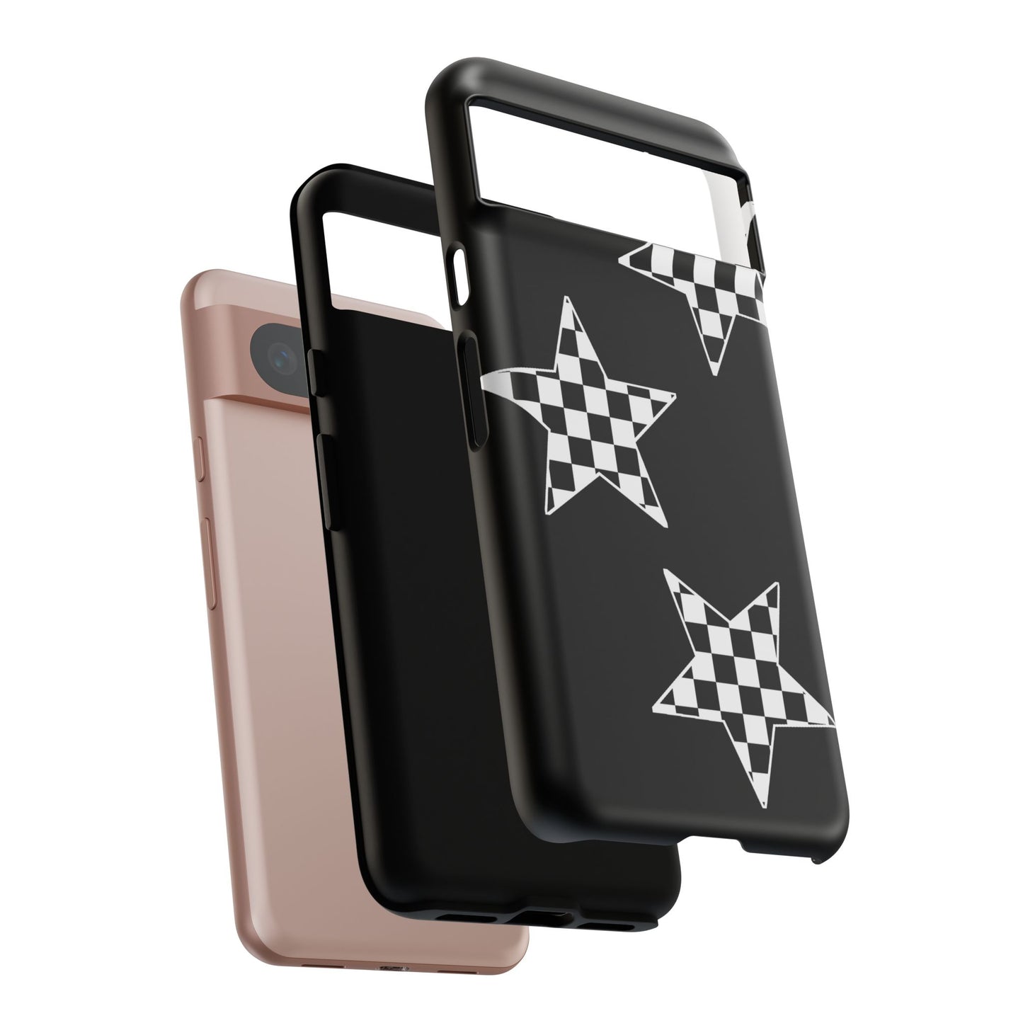 Checkered Star Tough Phone Case – Black Retro Graphic Protective Cover for Iphone, Samsung Galaxy and Pixel