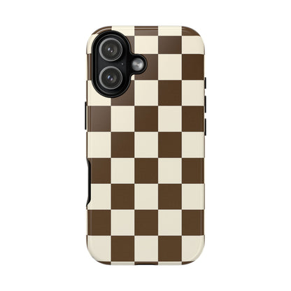 Mocha Checkerboard Phone Case | Neutral Aesthetic Checkered iPhone & Samsung Tough Case
