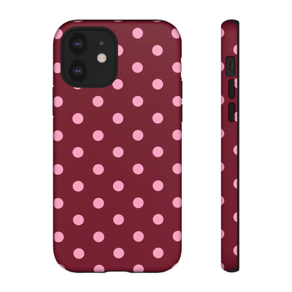 Pink Polka Dot Phone Case – Cute Aesthetic Tough Protective Phone Cover for Iphone, Samsung Galaxy and Pixel