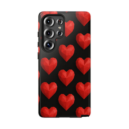 Red Heart Phone Case – Geometric Heart Pattern Tough Case (Black)