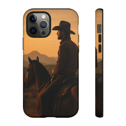 Western Cowboy Sunset Phone Case | Horse Rider Desert Aesthetic Tough Protective Case