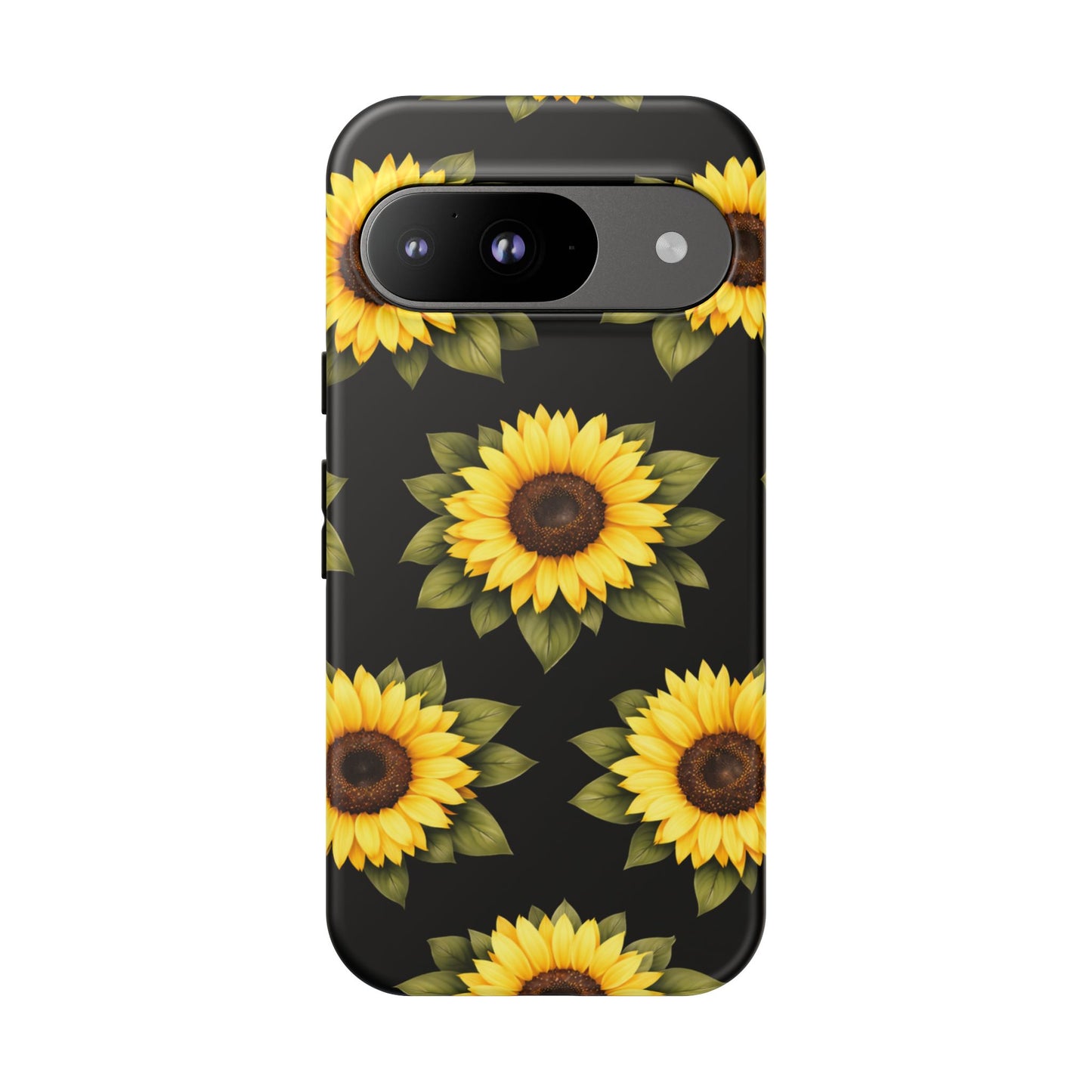 Sunflower Floral Tough Phone Case – Black Background Protective Cover for Iphone, Samsung Galaxy and Pixel