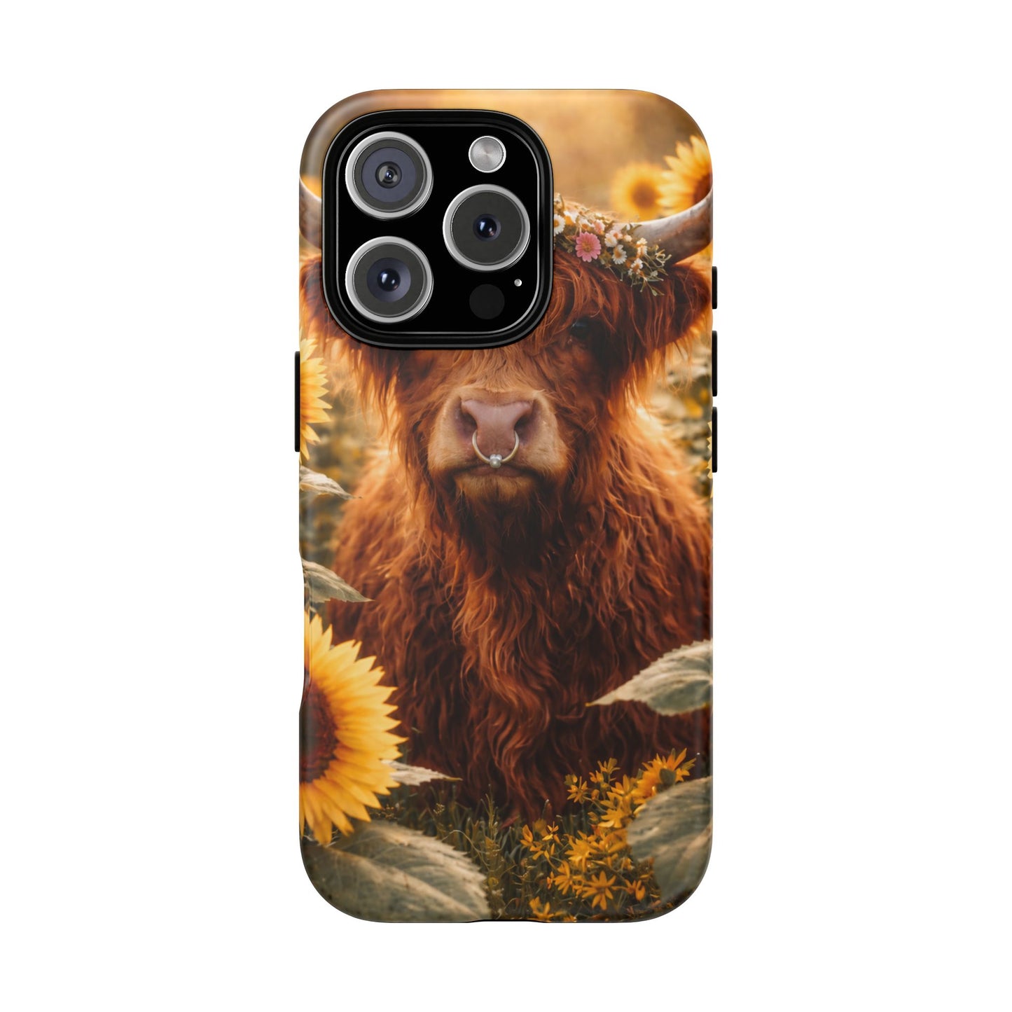 Highland Cow Sunflower Phone Case | Floral Farmhouse iPhone, Samsung Galaxy and Pixel Cover