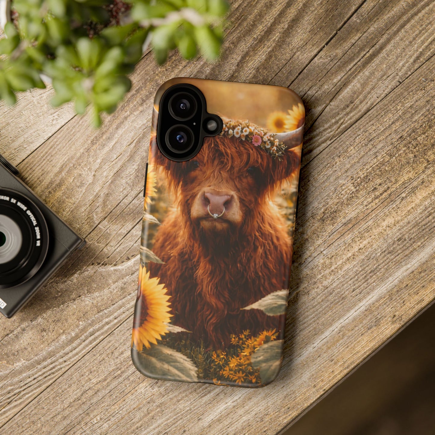 Highland Cow Sunflower Phone Case | Floral Farmhouse iPhone, Samsung Galaxy and Pixel Cover