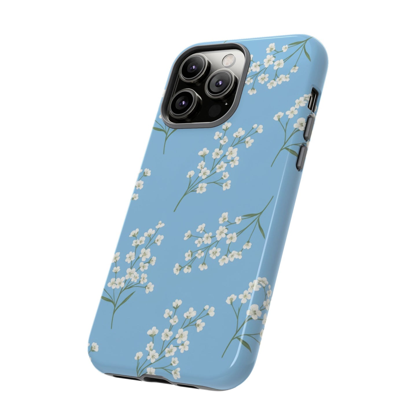 Baby’s Breath Floral Phone Case – Blue Minimal Flower Aesthetic Tough Case