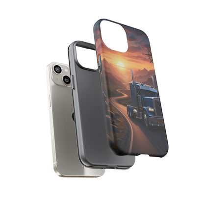 Semi Truck Sunset Phone Case | Trucker Gift | Diesel Truck Highway Road iPhone & Samsung Tough Protective Case