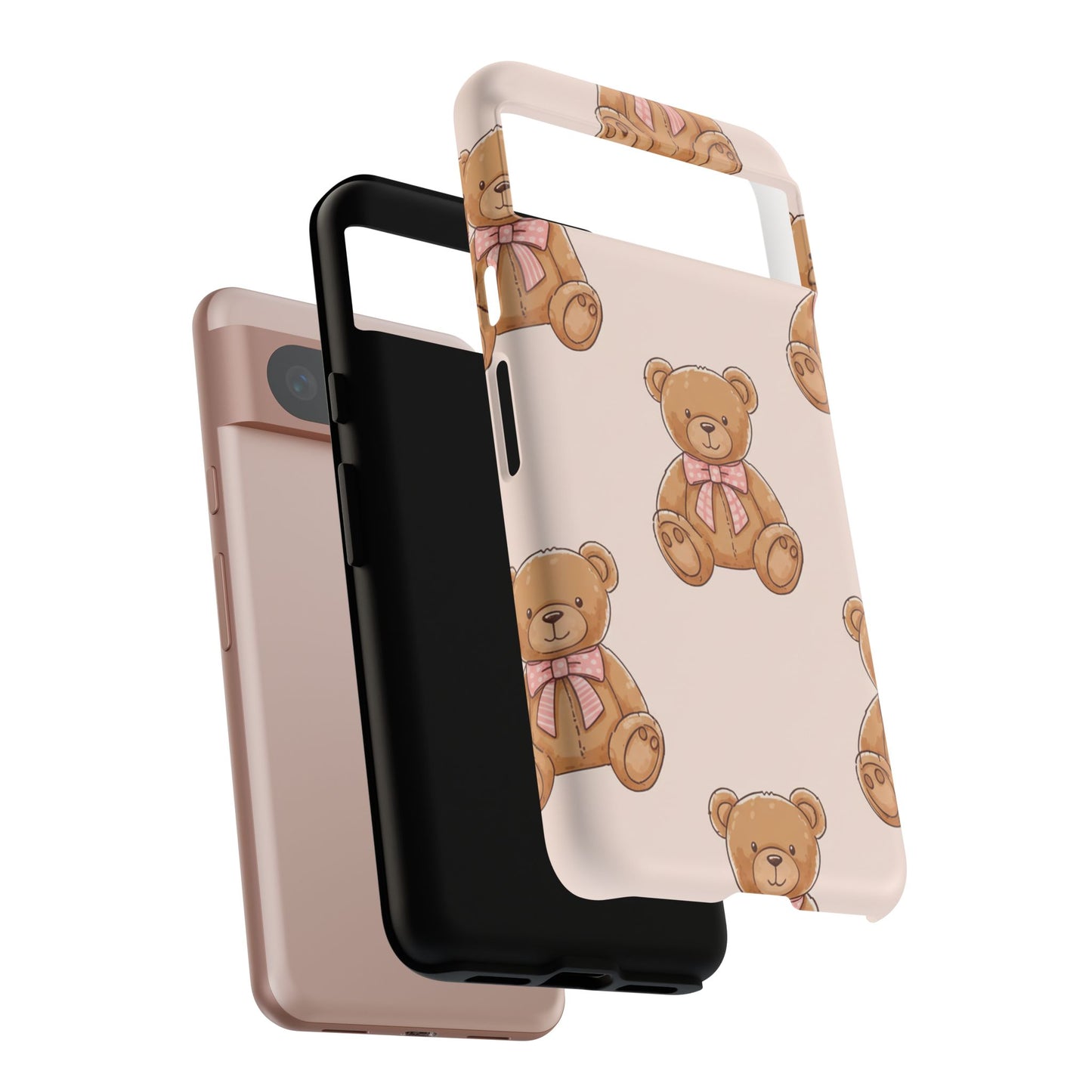 Teddy Bear Phone Case | Cute Coquette Aesthetic Pink Bear Pattern Case | Kawaii Soft Girl iPhone & Samsung Tough Protective Case