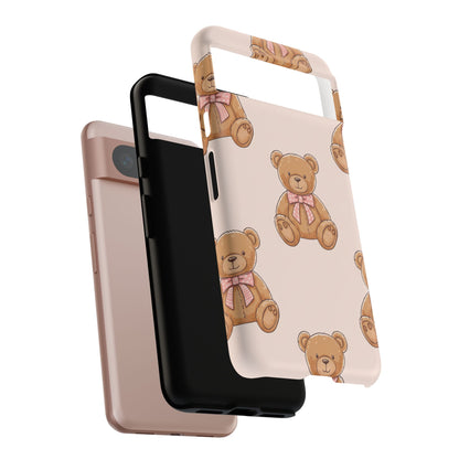 Teddy Bear Phone Case | Cute Coquette Aesthetic Pink Bear Pattern Case | Kawaii Soft Girl iPhone & Samsung Tough Protective Case