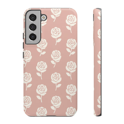White Rose Pattern Tough Phone Case | Elegant Floral Aesthetic Case for Iphone, Samsung Galaxy and Pixel