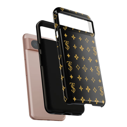 Gold Monogram Pattern Tough Phone Case | Black & Gold Luxury Design for Iphone, Samsung Galaxy and Pixel