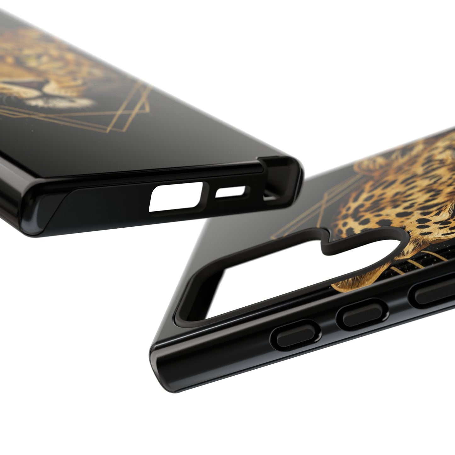 Leopard Head Geometric Phone Case – Black & Gold Luxe Tough Case