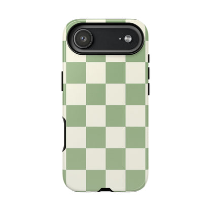 Sage Green Checkerboard Phone Case | Minimal Aesthetic Checkered iPhone & Samsung Tough Case