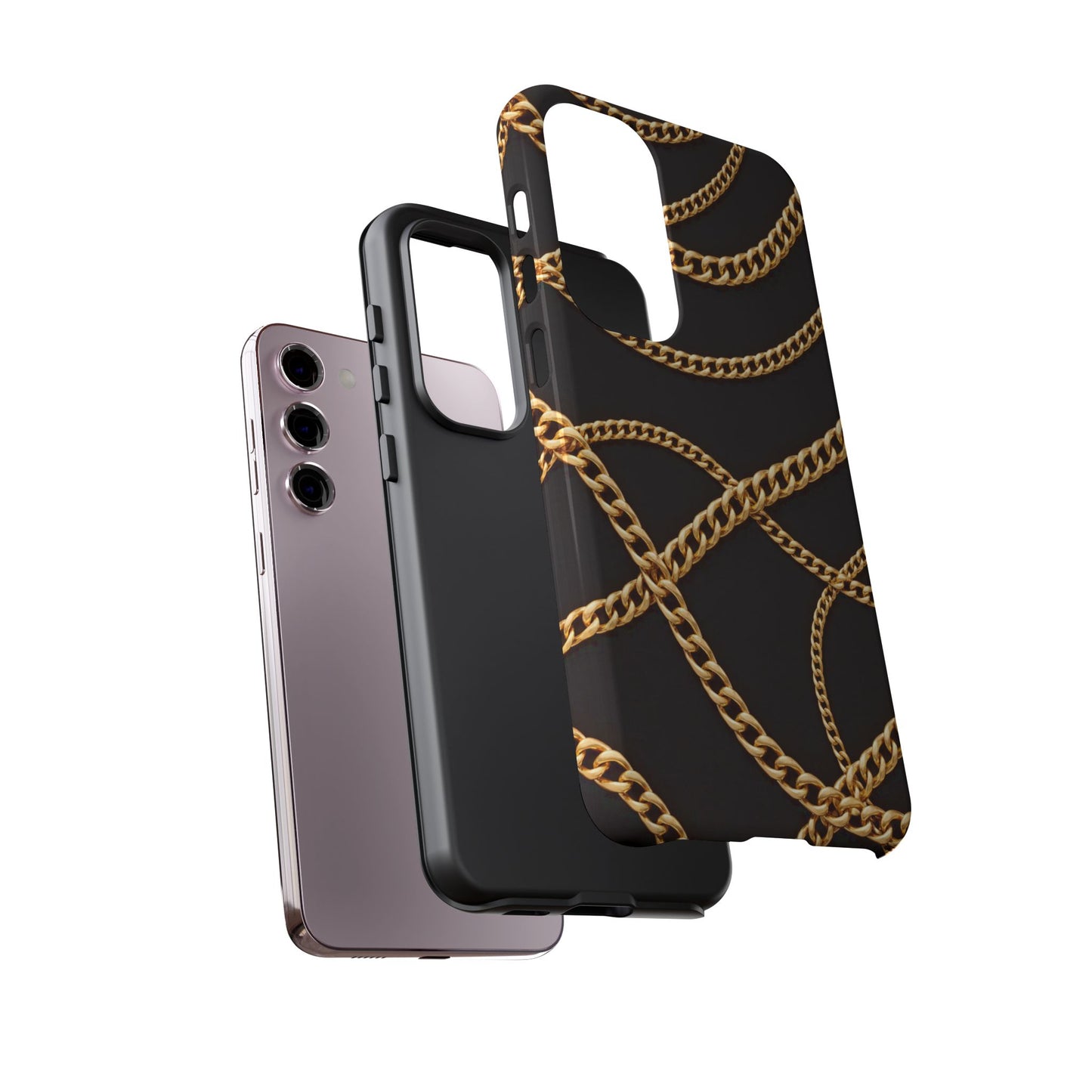Luxury Gold Chain Phone Case – Black Designer Style Tough Protective Cover for Iphone, Samsung Galaxy and Pixel