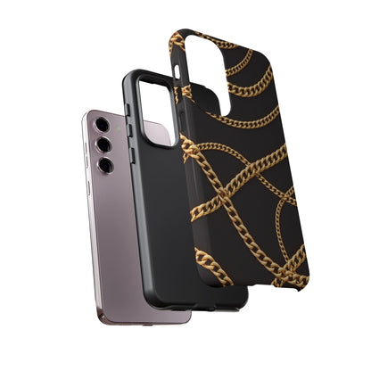 Luxury Gold Chain Phone Case – Black Designer Style Tough Protective Cover for Iphone, Samsung Galaxy and Pixel