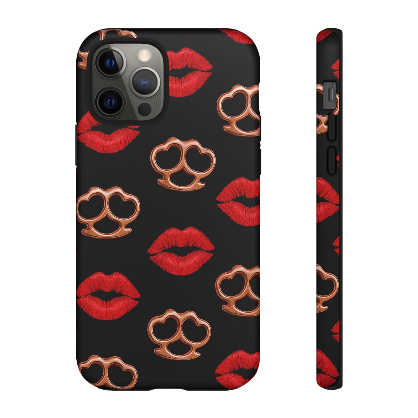 Red Lipstick & Knuckle Duster Phone Case | Bold Kiss Print Tough Protective Cover for Iphone, Samsung Galaxy and Pixel