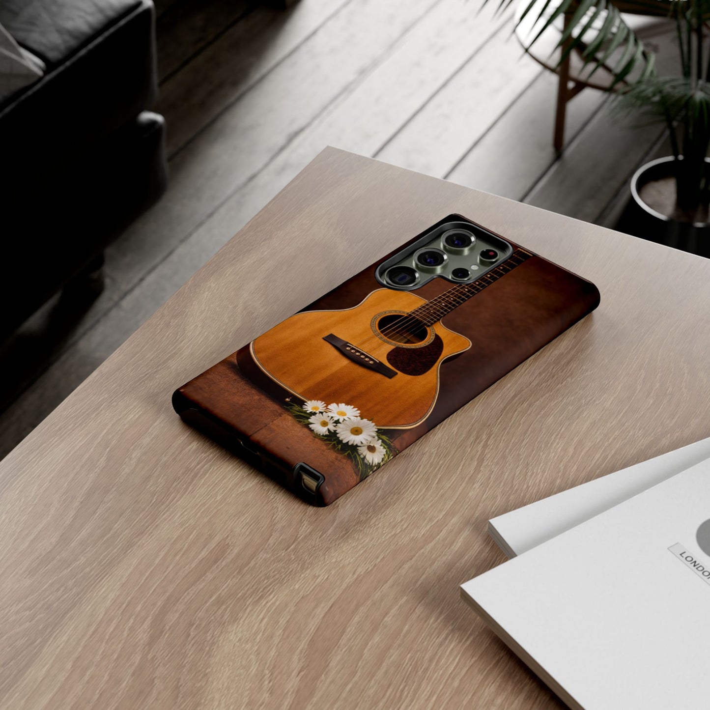 Acoustic Guitar Daisy Phone Case | Rustic Music Lover Tough Cover