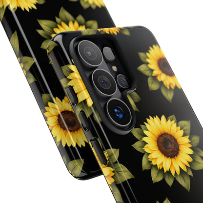 Sunflower Floral Tough Phone Case – Black Background Protective Cover for Iphone, Samsung Galaxy and Pixel