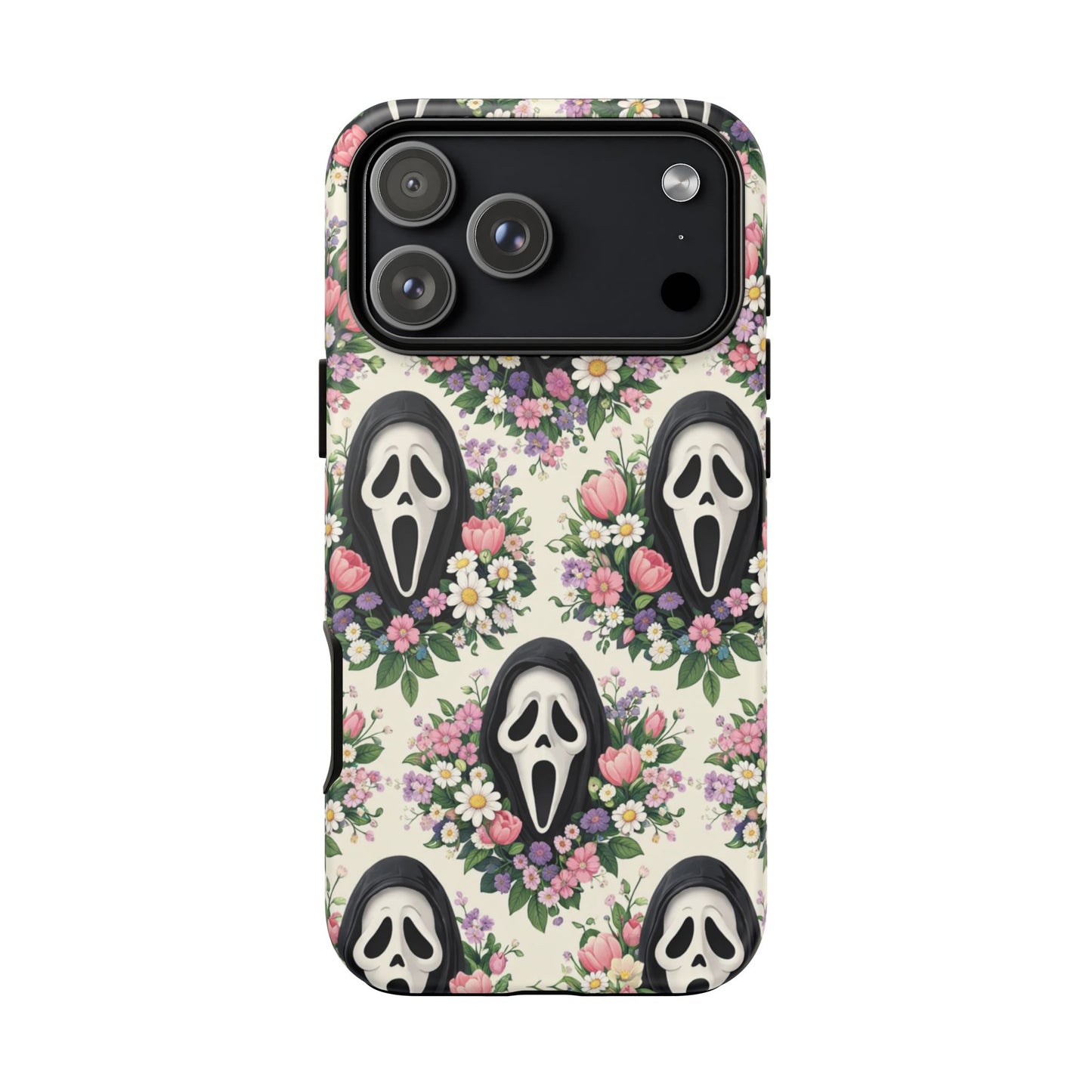 Floral Ghost Face Aesthetic Phone Case – Cute Spooky Tough Cover