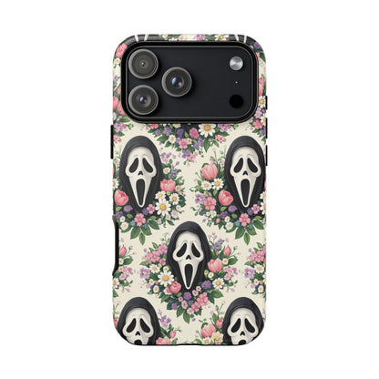 Floral Ghost Face Aesthetic Phone Case – Cute Spooky Tough Cover