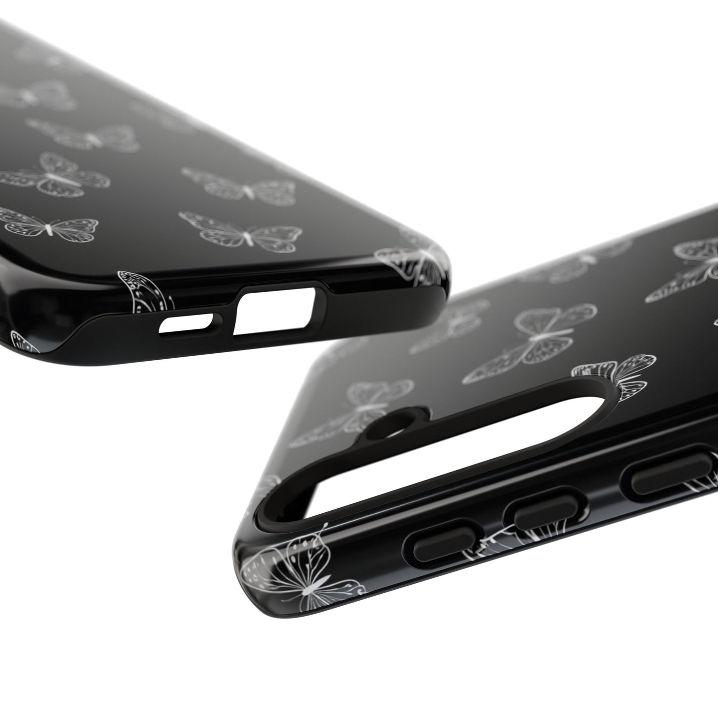 White Butterfly Pattern Phone Case – Dark Aesthetic Monochrome Tough Cover