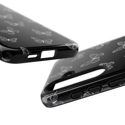 White Butterfly Pattern Phone Case – Dark Aesthetic Monochrome Tough Cover
