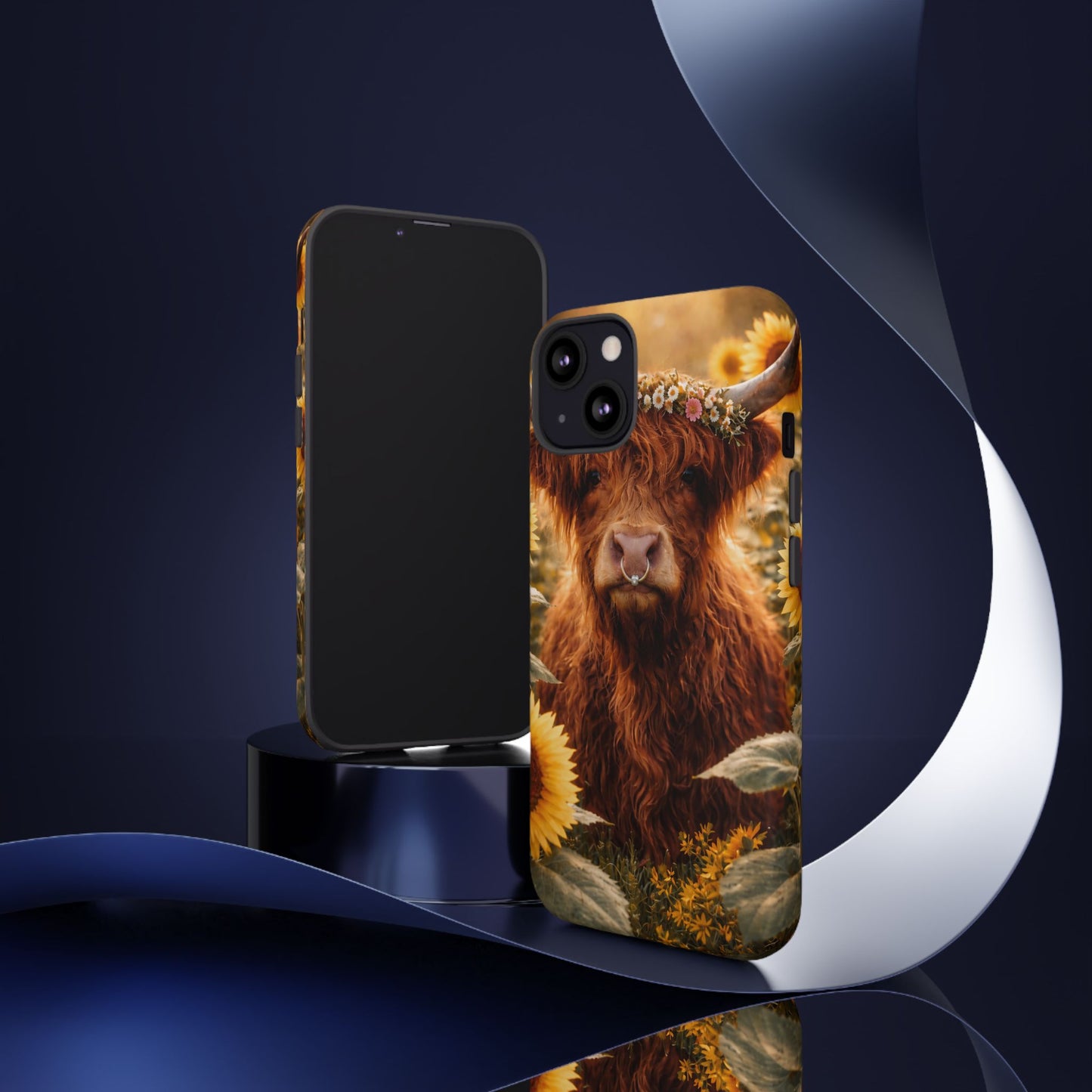 Highland Cow Sunflower Phone Case | Floral Farmhouse iPhone, Samsung Galaxy and Pixel Cover