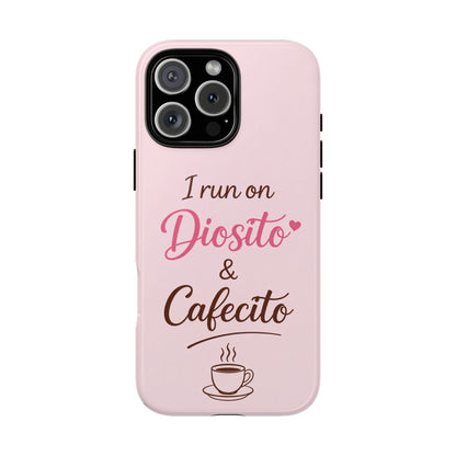 I Run on Diosito y Cafecito Phone Case, Pink Aesthetic Latina Faith Coffee Case, Girly Protective iPhone Samsung Cover