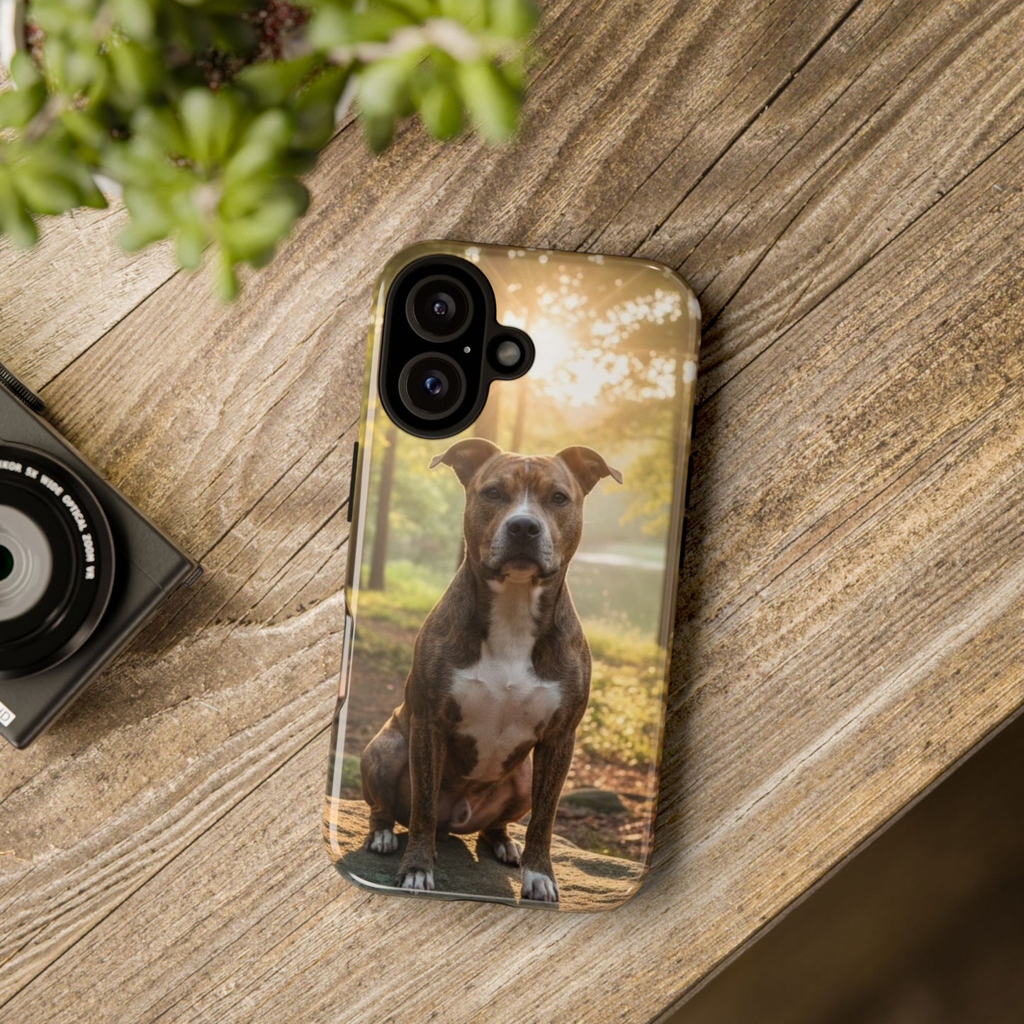 Pitbull Portrait Phone Case | Dog Lover Tough Case, Sunset Forest