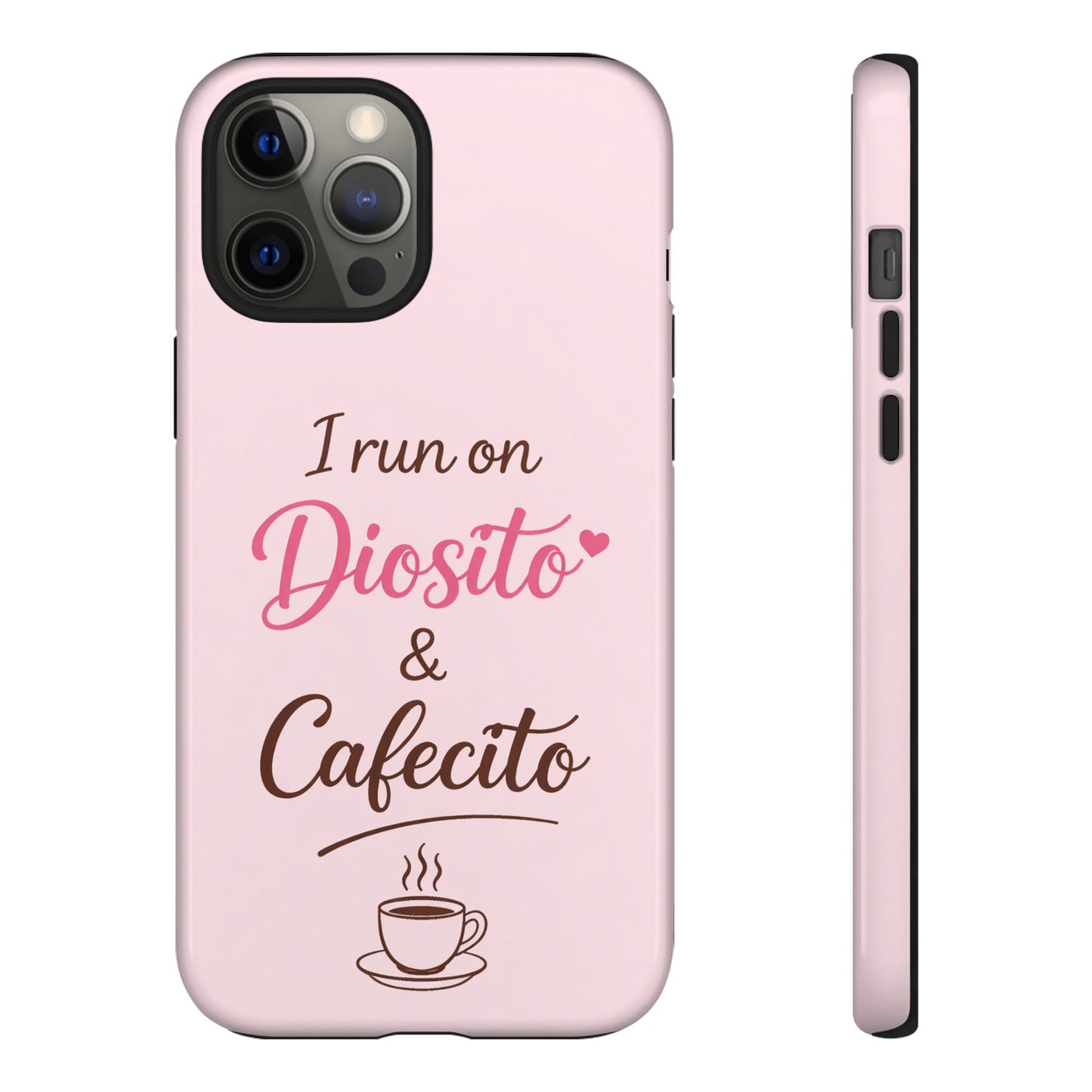 I Run on Diosito y Cafecito Phone Case, Pink Aesthetic Latina Faith Coffee Case, Girly Protective iPhone Samsung Cover