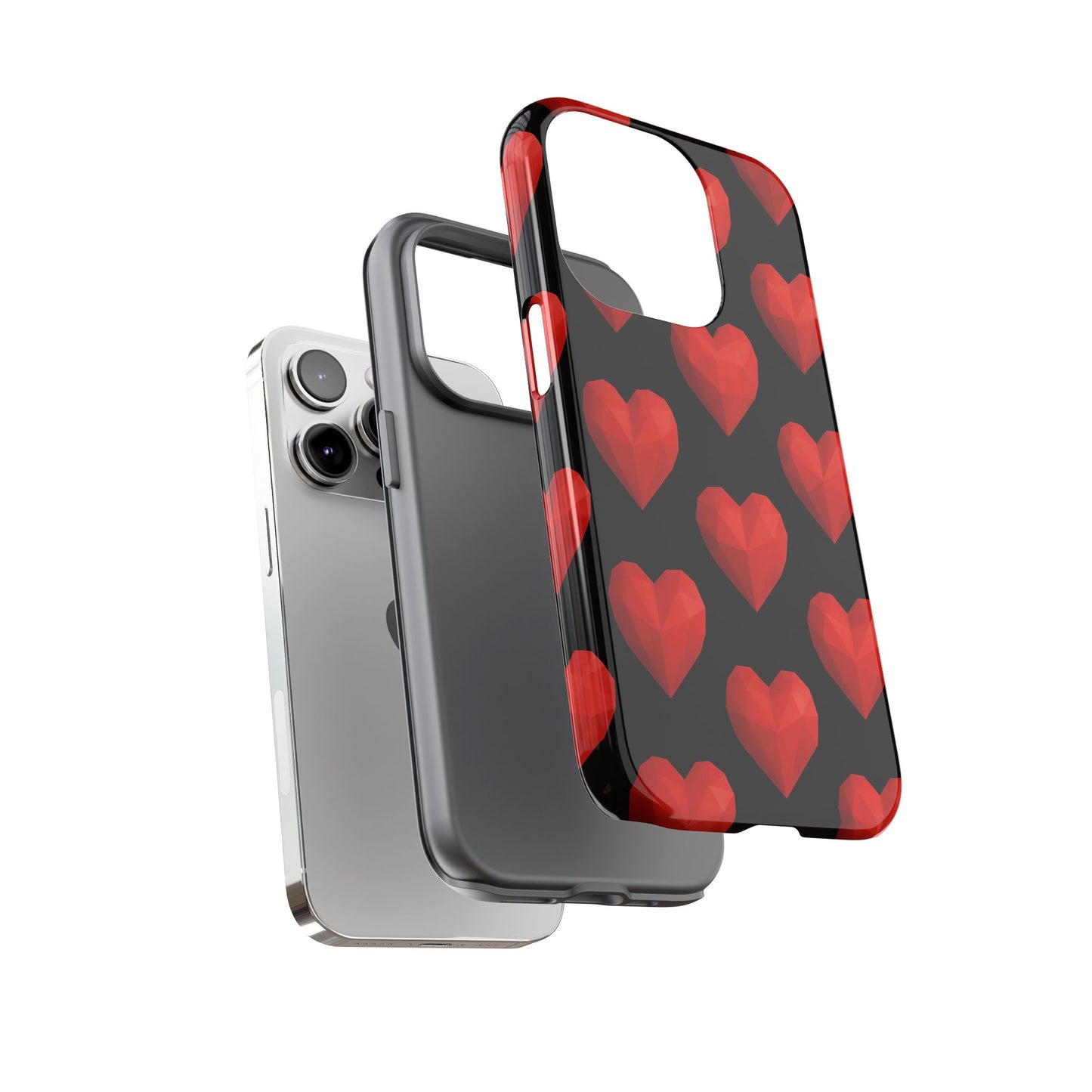 Red Heart Phone Case – Geometric Heart Pattern Tough Case (Black)