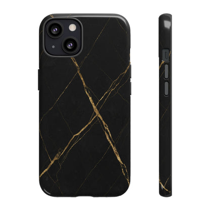 Black Marble Phone Case with Gold Veins – Luxury Minimal Aesthetic Tough Case