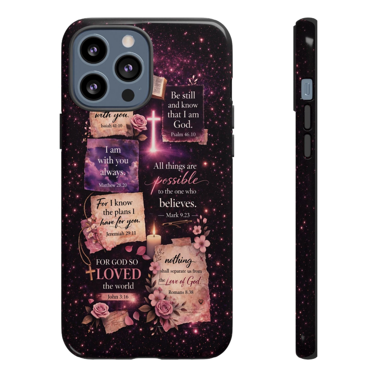 Christian Bible Verse Phone Case Pink Floral Faith Tough Protective Cover Gift