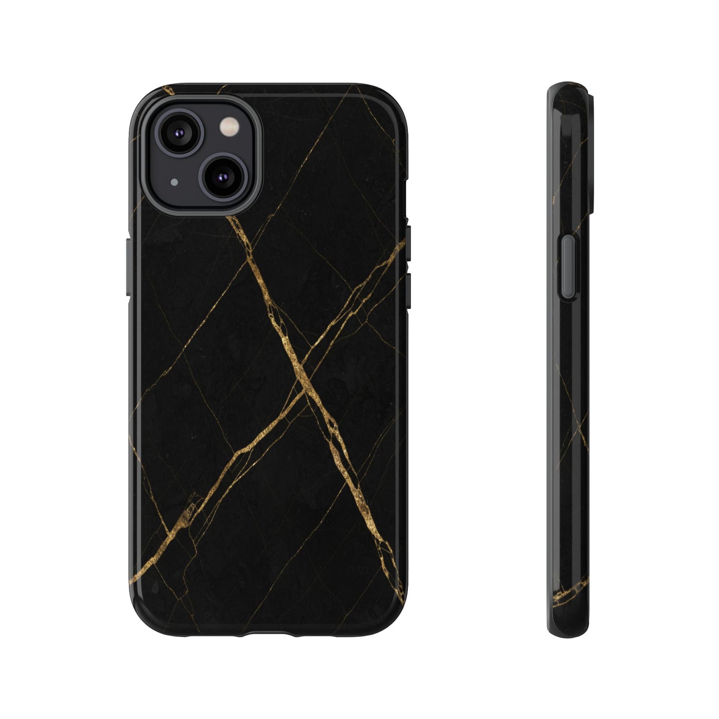 Black Marble Phone Case with Gold Veins – Luxury Minimal Aesthetic Tough Case