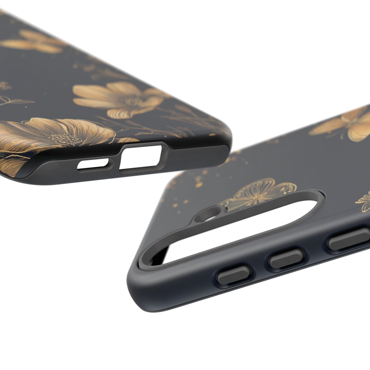 Gold Floral Butterfly Phone Case, Dark Aesthetic Botanical, Elegant Black Luxury iPhone Samsung Cover