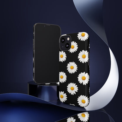 Black Daisy Floral Tough Phone Case – Cute Protective Cover for Iphone, Samsung Galaxy and Pixel