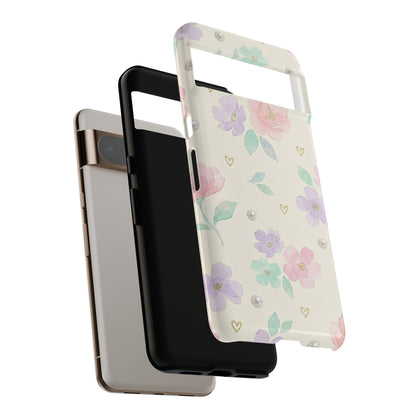 Pastel Floral Phone Case – Coquette Watercolor Flower Hearts Tough Case (iPhone, Samsung, Pixel)