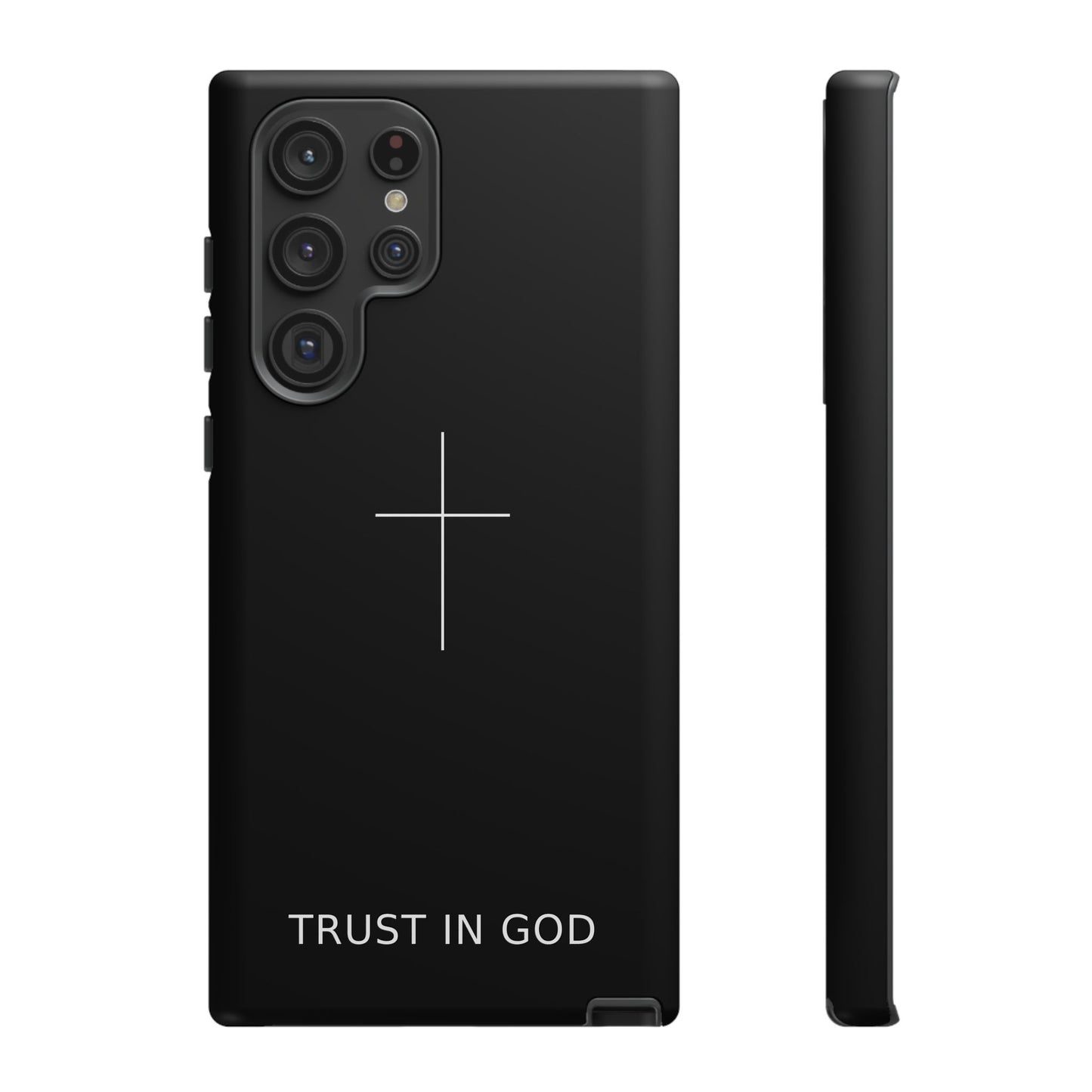 Trust in God Phone Case Minimal Cross Christian Black Tough Cover